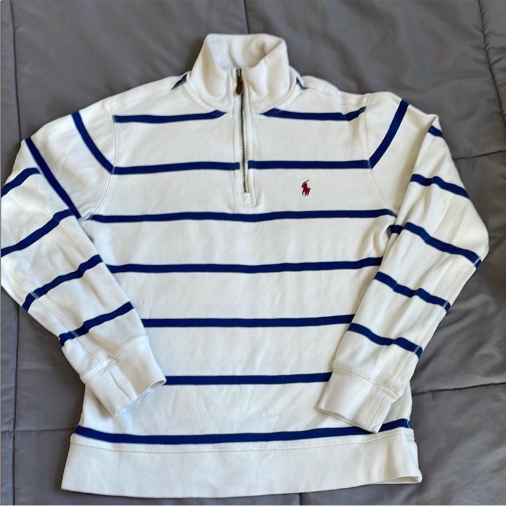 Ralph Lauren Kids White and Blue Striped Zip-Up Jacket